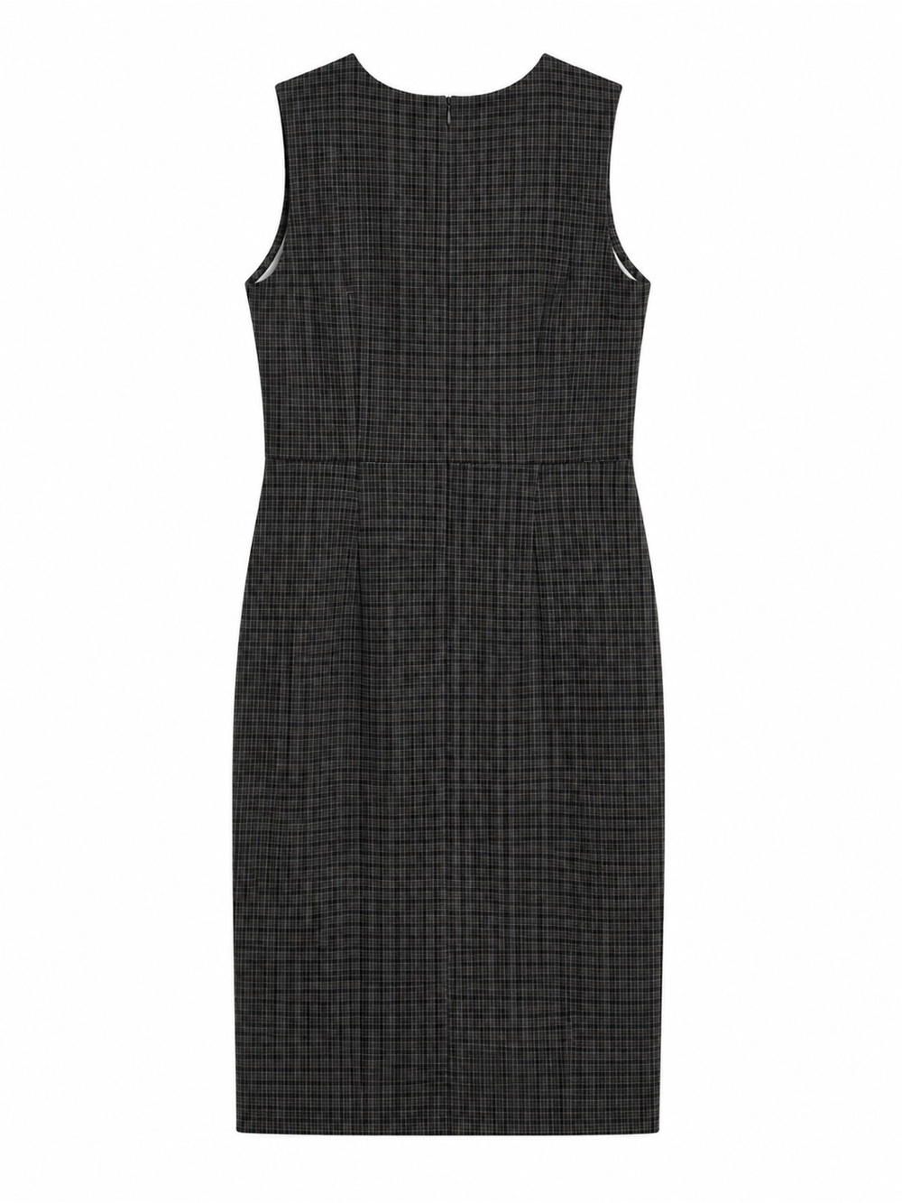 Margaret M Electra Gray Black Plaid Sleeveless Fitted Midi Dress Size Large - Picture 2 of 3